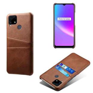 For OPPO Realme C25 Calf Texture PC + PU Leather Back Cover with Dual Card Slots(Brown)