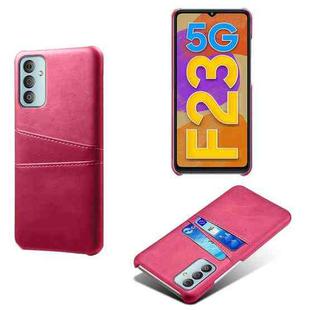 For Samsung Galaxy F23 5G Calf Texture PC + PU Leather Back Cover with Dual Card Slots(Rose Red)