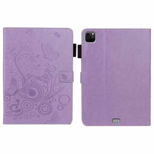 For iPad Pro 11 inch 2020 / 2018 Embossed Butterfly Pattern Smart Leather Tablet Case(Purple)