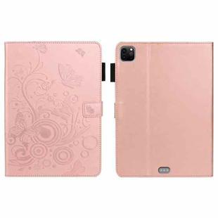 For iPad Pro 11 inch 2020 / 2018 Embossed Butterfly Pattern Smart Leather Tablet Case(Rose Gold)