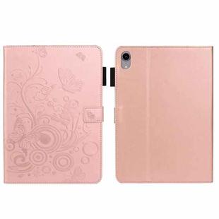 For iPad mini 6 Embossed Butterfly Pattern Smart Leather Tablet Case(Rose Gold)