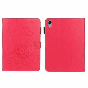 Embossed Butterfly Pattern Smart Leather Tablet Case For iPad mini 6(Rose Red)