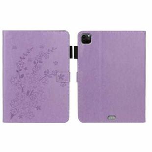 For iPad Pro 11 inch 2020 / 2018 Embossed Plum Bossom Pattern Smart Leather Tablet Case(Purple)