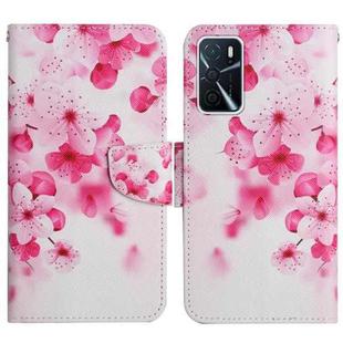 For OPPO A16 Painted Pattern Flip Leather Phone Case(Red Flower)