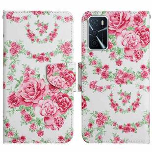 For OPPO A16 Painted Pattern Flip Leather Phone Case(Rose Flower)