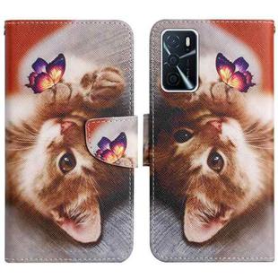 For OPPO A16 Painted Pattern Flip Leather Phone Case(Butterfly Cat)