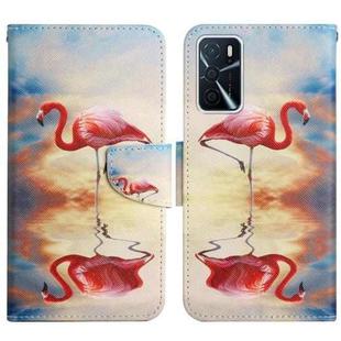 For OPPO A16 Painted Pattern Flip Leather Phone Case(Flamingo)