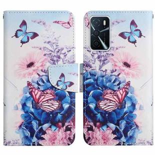 For OPPO A16 Painted Pattern Flip Leather Phone Case(Purple Butterfly)