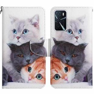 For OPPO A16 Painted Pattern Flip Leather Phone Case(Three Cats)