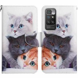 For Xiaomi Redmi 10 Painted Pattern Flip Leather Phone Case(Three Cats)