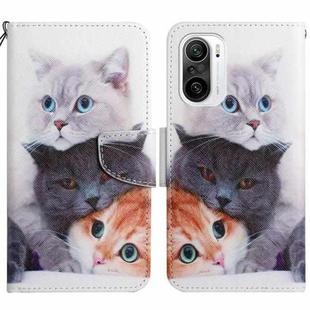 For Xiaomi Redmi K40 Painted Pattern Flip Leather Phone Case(Three Cats)