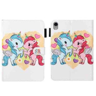 For iPad mini 6 Cross Texture Painted Smart Leather Tablet Case(Couple Unicorn)