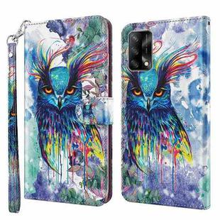 For OPPO A74 4G 3D Painting Pattern Flip Leather Phone Case(Watercolor Owl)
