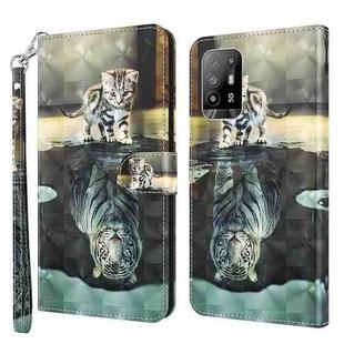 For OPPO A94 5G / A95 5G 3D Painting Pattern Flip Leather Phone Case(Cat Tiger)