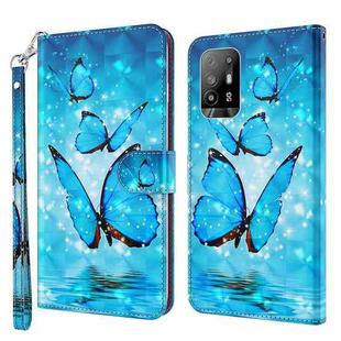 For OPPO A94 5G / A95 5G 3D Painting Pattern Flip Leather Phone Case(Three Butterflies)