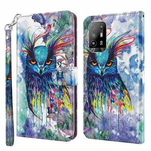 For OPPO A94 5G / A95 5G 3D Painting Pattern Flip Leather Phone Case(Watercolor Owl)