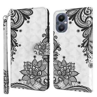 For OnePlus Nord N20 5G / OPPO A96 5G 3D Painting Pattern Flip Leather Phone Case(Black Flower)