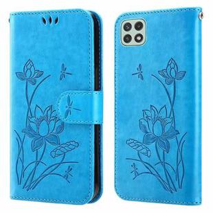 For Samsung Galaxy A22 5G Lotus Embossed Flip Leather Phone Case(Blue)