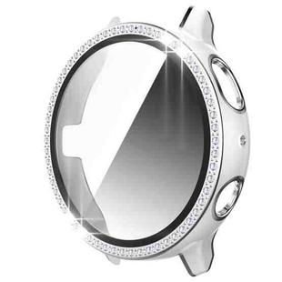 For Samsung Galaxy Watch Active 2 40mm Single Row Diamond Two-color PC+Tempered Glass Watch Case(White+Silver)