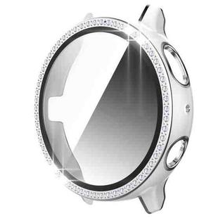 For Samsung Galaxy Watch Active 2 44mm Single Row Diamond Two-color PC+Tempered Glass Watch Case(White+Silver)