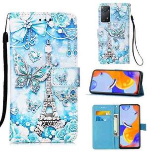 For Xiaomi Redmi Note 11 Pro 5G / 4G Foreign Colored Drawing Pattern Plain Weave Leather Phone Case(Tower Butterfly)