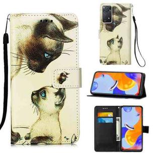 For Xiaomi Redmi Note 11 Pro 5G / 4G Foreign Colored Drawing Pattern Plain Weave Leather Phone Case(Cat Looking)