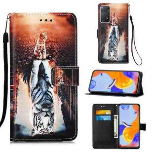For Xiaomi Redmi Note 11 Pro 5G / 4G Foreign Colored Drawing Pattern Plain Weave Leather Phone Case(Cat and Tiger)