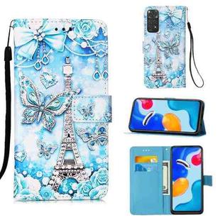 For Xiaomi Redmi Note 11S / Note 11 4G Foreign Colored Drawing Pattern Plain Weave Leather Phone Case(Tower Butterfly)