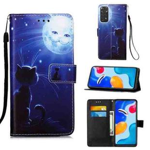For Xiaomi Redmi Note 11S / Note 11 4G Foreign Colored Drawing Pattern Plain Weave Leather Phone Case(Cat and Sun)