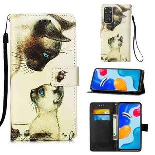 For Xiaomi Redmi Note 11S / Note 11 4G Foreign Colored Drawing Pattern Plain Weave Leather Phone Case(Cat Looking)