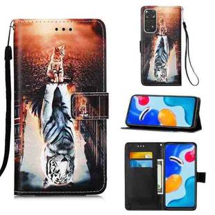 For Xiaomi Redmi Note 11S / Note 11 4G Foreign Colored Drawing Pattern Plain Weave Leather Phone Case(Cat and Tiger)