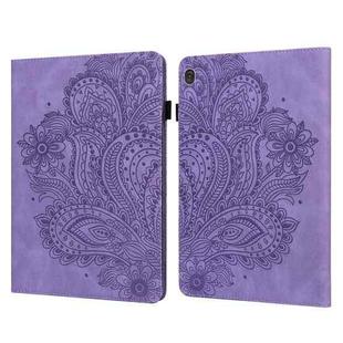 For Lenovo M10 Plus 3rd Gen 10.6 inch Peacock Embossed Pattern Leather Tablet Case(Purple)