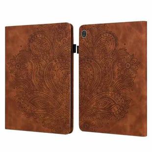 For Lenovo M10 Plus 3rd Gen 10.6 inch Peacock Embossed Pattern Leather Tablet Case(Brown)