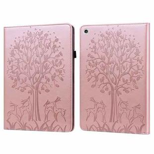 For Lenovo M10 Plus 3rd Gen 10.6 inch Tree & Deer Embossed Leather Tablet Case(Pink)