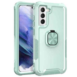 For Samsung Galaxy S21 FE 5G 3 in 1 Ring Holder PC + TPU Phone Case(Mint Green)