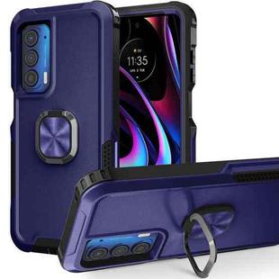 For Motorola Moto Edge 2021 3 in 1 Ring Holder PC + TPU Phone Case(Navy Blue)