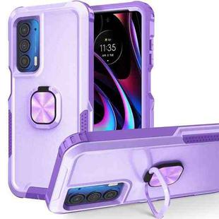 For Motorola Moto Edge 2021 3 in 1 Ring Holder PC + TPU Phone Case(Purple)