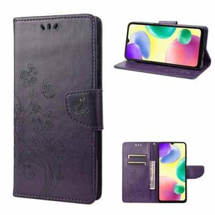 For Xiaomi Redmi 10A Butterfly Flower Pattern Flip Leather Phone Case(Dark Purple)