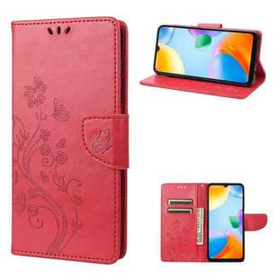 For Xiaomi Redmi 10C Butterfly Flower Pattern Flip Leather Phone Case(Red)