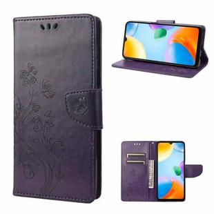 For Xiaomi Redmi 10C Butterfly Flower Pattern Flip Leather Phone Case(Dark Purple)