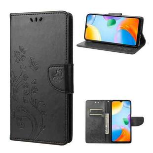 For Xiaomi Redmi 10C Butterfly Flower Pattern Flip Leather Phone Case(Black)