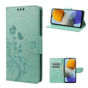 For Samsung Galaxy M23 5G Butterfly Flower Pattern Flip Leather Phone Case(Green)