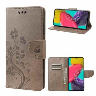 For Samsung Galaxy M53 5G Butterfly Flower Pattern Flip Leather Phone Case(Grey)