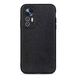 For Xiaomi Mi 12 Lite Fine Hole Litchi Texture Genuine Leather Phone Case(Black)