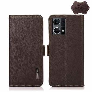 For OPPO Reno7 4G Global/F21 Pro 4G KHAZNEH Side-Magnetic Litchi Genuine Leather RFID Phone Case(Brown)