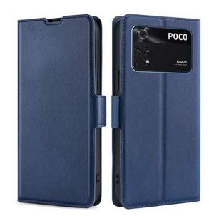 For Xiaomi Poco M4 Pro Ultra-thin Voltage Side Buckle Flip Leather Case(Blue)