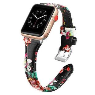 Genuine Leather Watch Band For Apple Watch Series 8&7 41mm / SE 2&6&SE&5&4 40mm / 3&2&1 38mm(Red Flower)