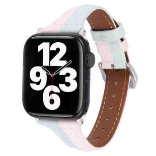 Genuine Leather Watch Band For Apple Watch Ultra 49mm&Watch Ultra 2 49mm / Series 9&8&7 45mm / SE 3&SE 2&6&SE&5&4 44mm / 3&2&1 42mm(Pink Blue)