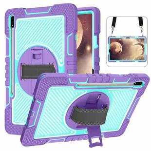 For Samsung Galaxy Tab A7 Lite 360 Degree Rotation Contrast Color Silicone + PC Tablet Case(Purple+Mint Green)