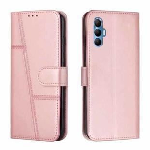 For Tecno Spark 8 Pro Stitching Calf Texture Buckle Leather Phone Case(Pink)